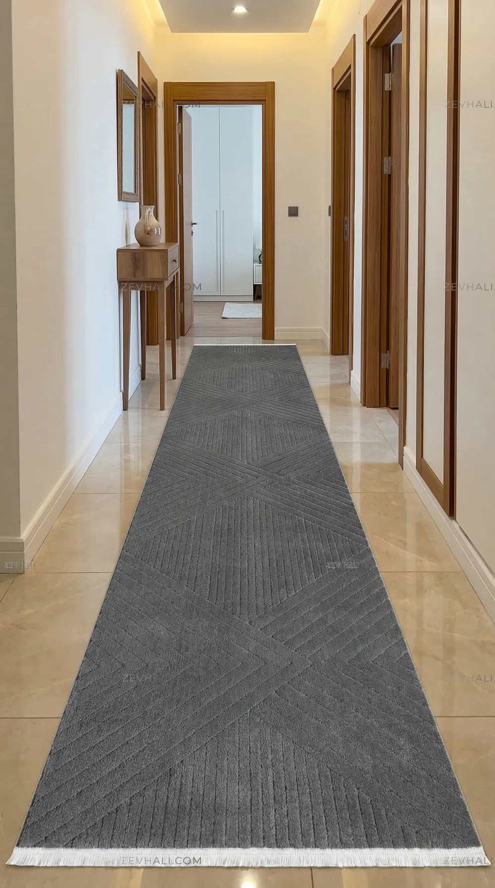 Zev Halı Babil Antrasit Çizgi Desenli Oturma Odası Halısı Özel Ölçü Ba09 | Microfiber Halı | Zev Halı