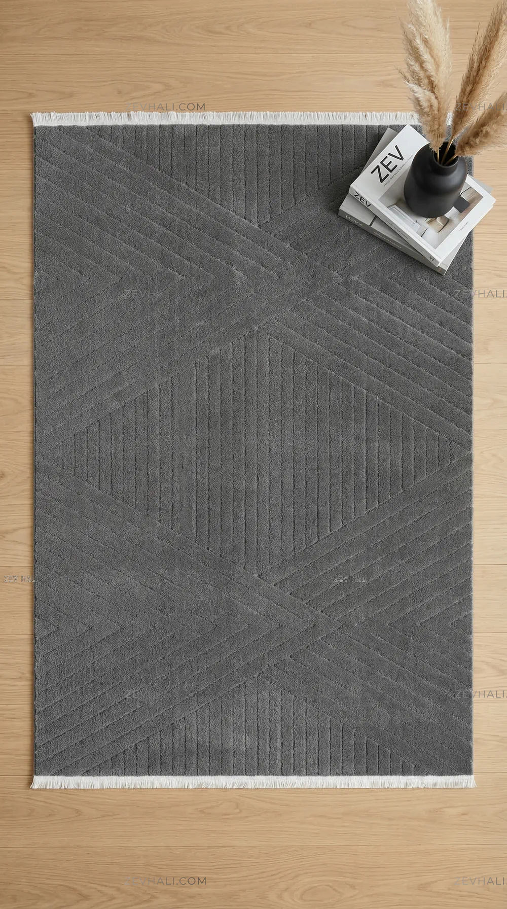 Zev Halı Babil Antrasit Çizgi Desenli Oturma Odası Halısı Özel Ölçü Ba09 | Microfiber Halı | Zev Halı