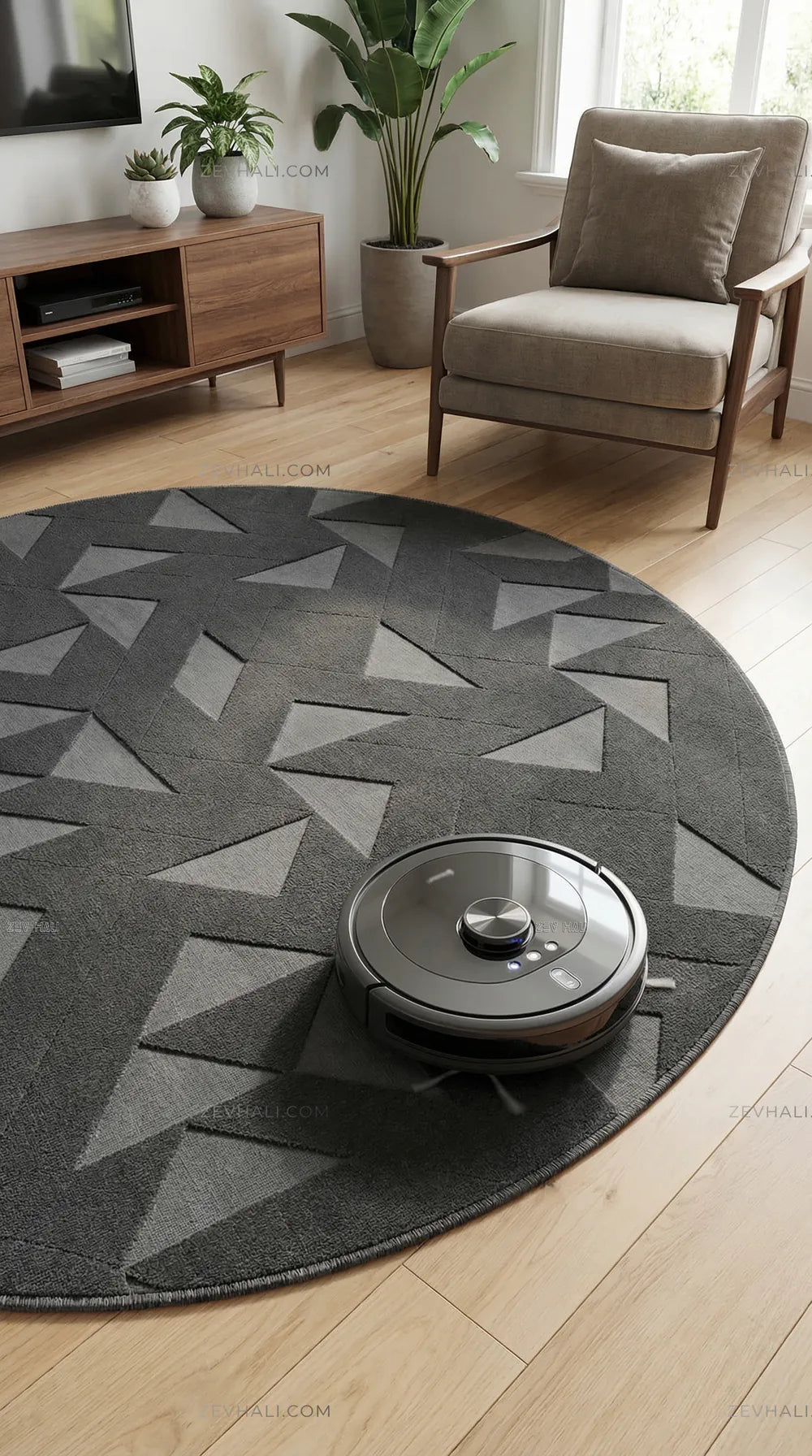 Anthracite Geometric 3D Extra Soft Round Rug | Zev Babil – ZEV HALI
