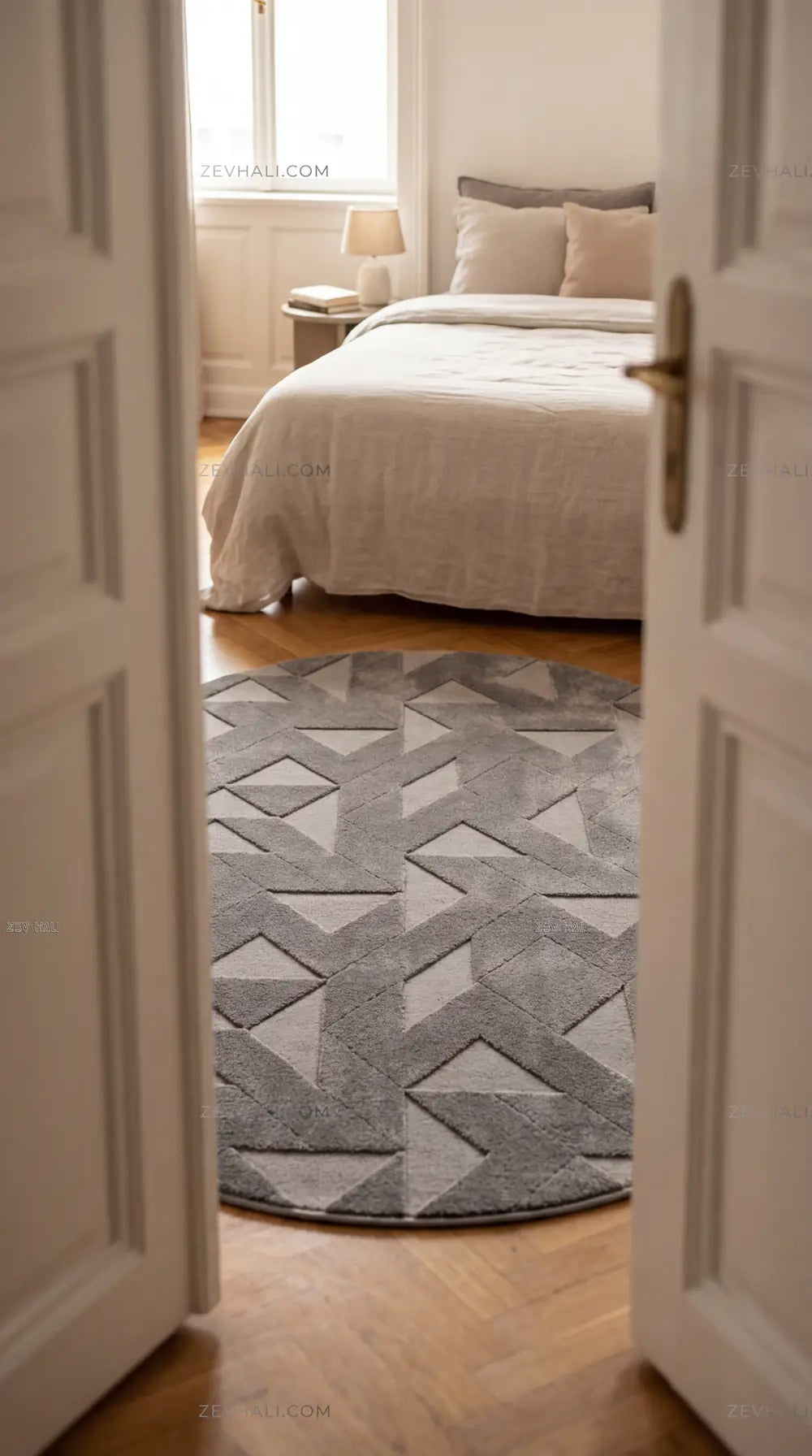 Zev Halı Babil Antrasit Microfiber Ekstra Yumuşak Oval Halı Özel Ölçü Ba24 | Microfiber Halı | Zev Halı