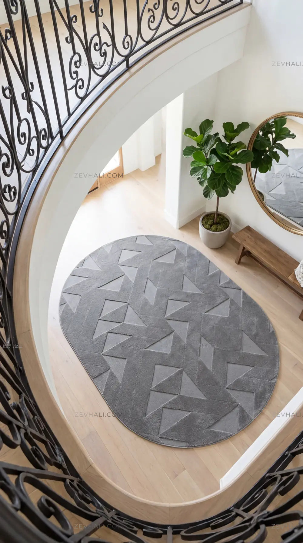 Zev Halı Babil Antrasit Microfiber Ekstra Yumuşak Oval Halı Özel Ölçü Ba24 | Microfiber Halı | Zev Halı