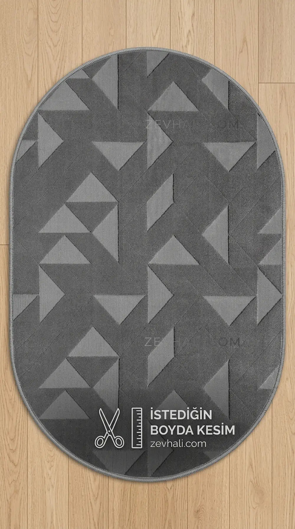 Zev Halı Babil Antrasit Microfiber Ekstra Yumuşak Oval Halı Özel Ölçü Ba24 | Microfiber Halı | Zev Halı