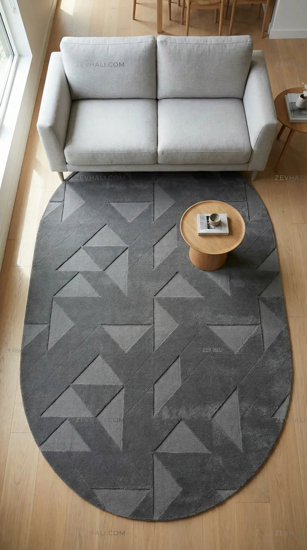 Zev Halı Babil Antrasit Microfiber Ekstra Yumuşak Oval Halı Özel Ölçü Ba24 | Microfiber Halı | Zev Halı