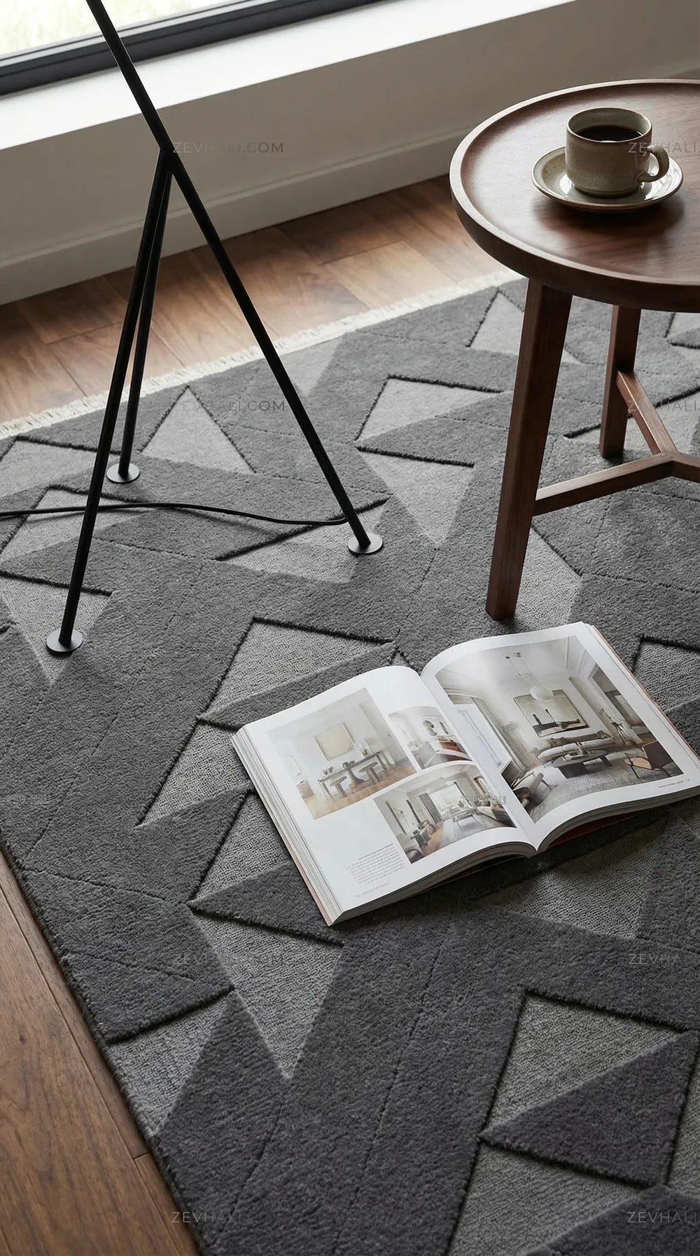 Zev Halı Babil Antrasit Yumuşak Mutfak Salon Halısı Özel Ölçü Ba06 | Microfiber Halı | Zev Halı