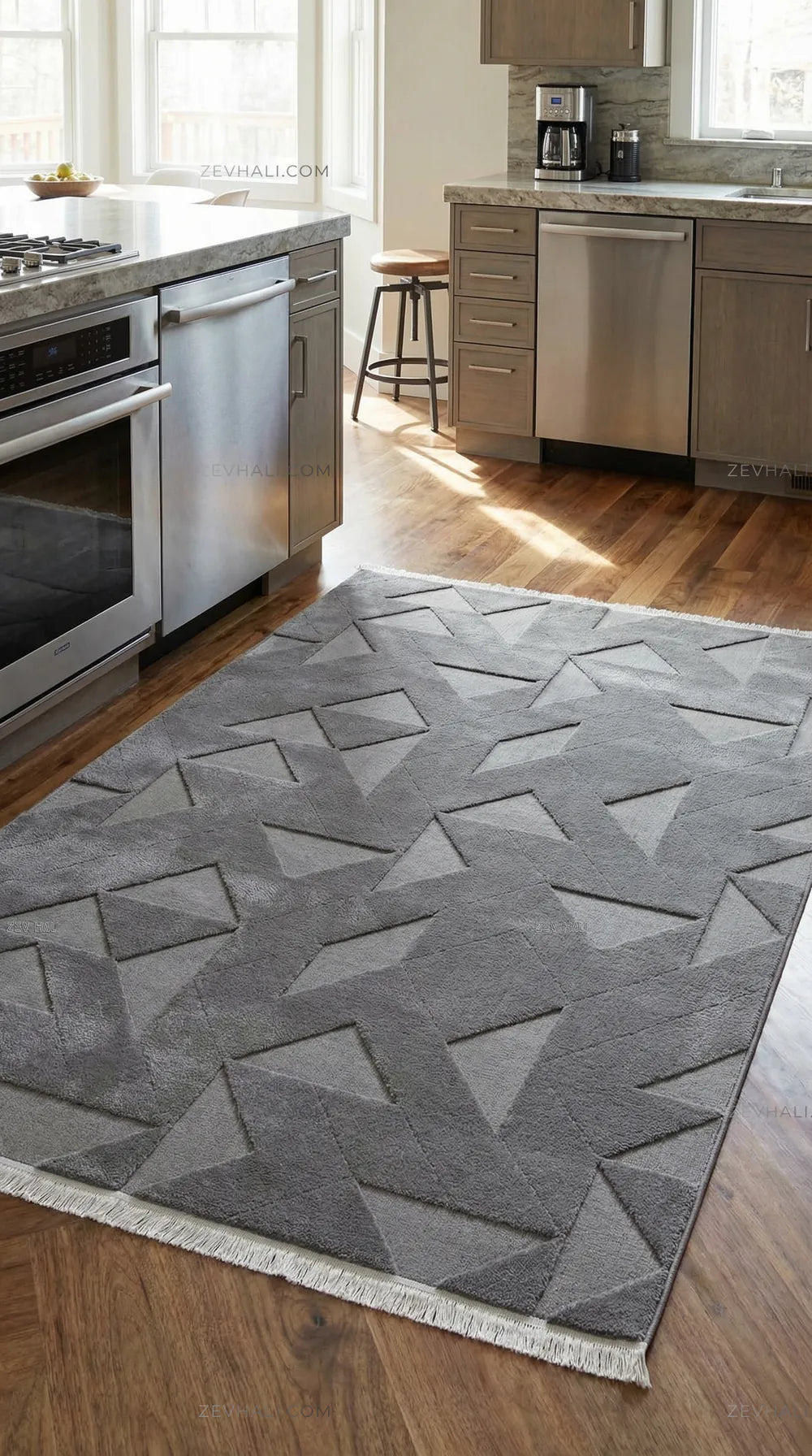 Zev Halı Babil Antrasit Yumuşak Mutfak Salon Halısı Özel Ölçü Ba06 | Microfiber Halı | Zev Halı
