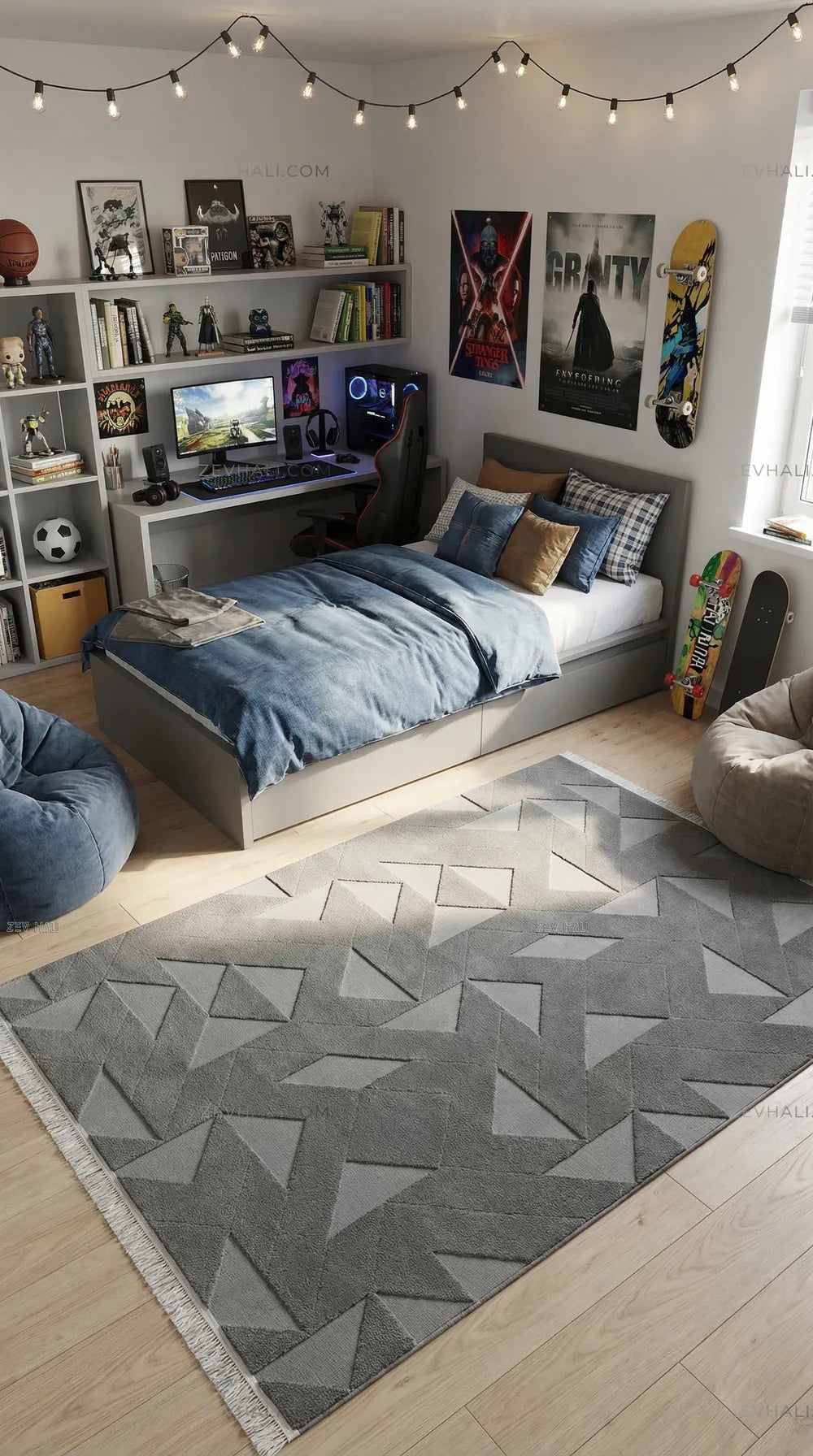 Zev Halı Babil Antrasit Yumuşak Mutfak Salon Halısı Özel Ölçü Ba06 | Microfiber Halı | Zev Halı