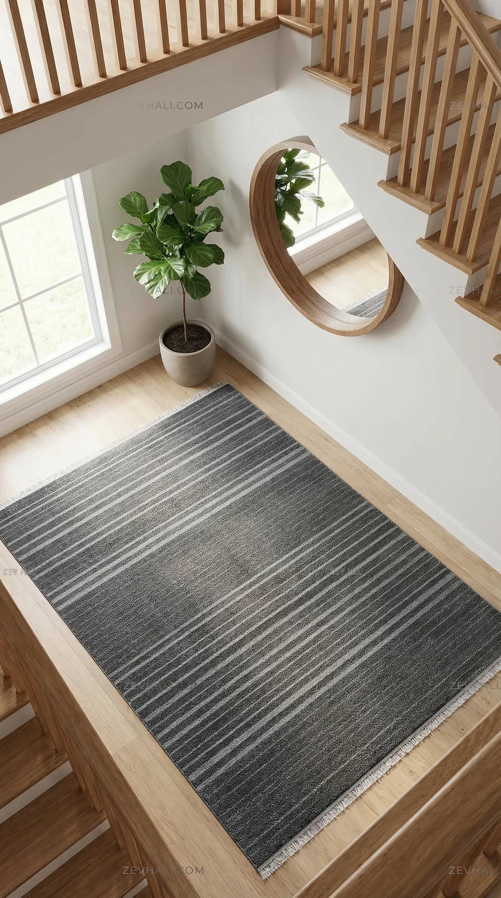 Zev Halı Babil Antrasit Kendinden Çizgili | Yumuşak & Microfiber Halı Özel Ölçü Ba02 | Microfiber Halı | Zev Halı