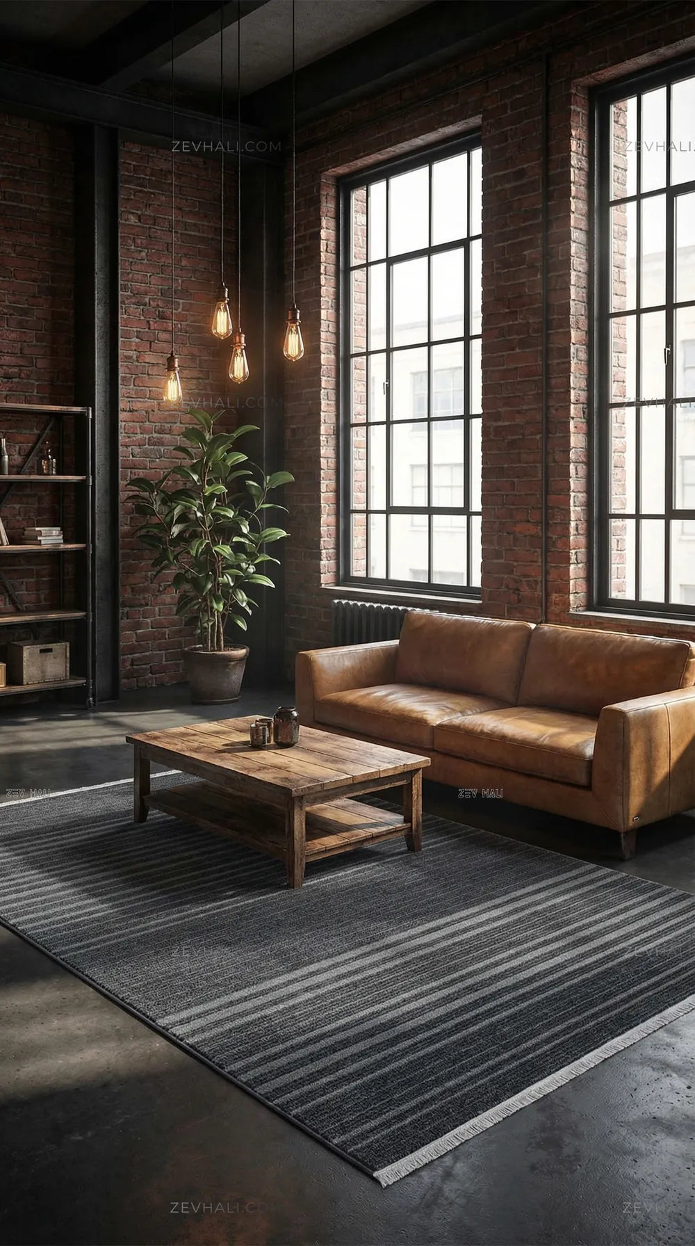 Zev Halı Babil Antrasit Kendinden Çizgili | Yumuşak & Microfiber Halı Özel Ölçü Ba02 | Microfiber Halı | Zev Halı