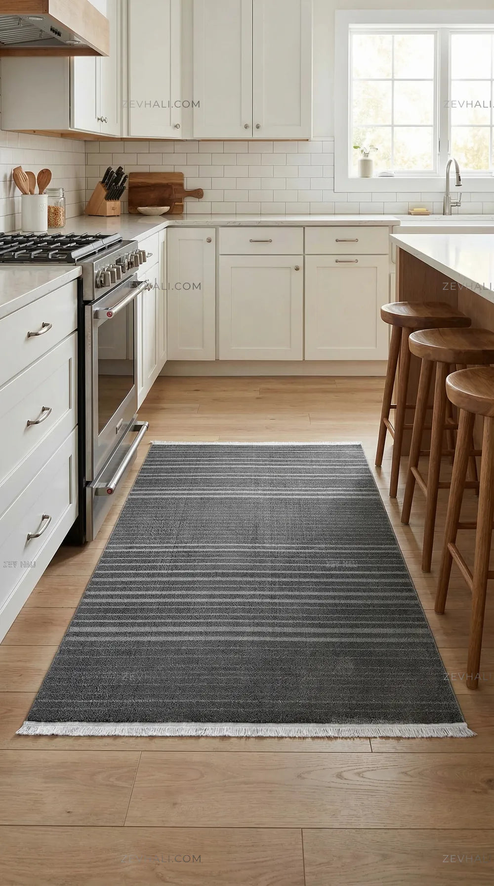 Zev Halı Babil Antrasit Kendinden Çizgili | Yumuşak & Microfiber Halı Özel Ölçü Ba02 | Microfiber Halı | Zev Halı