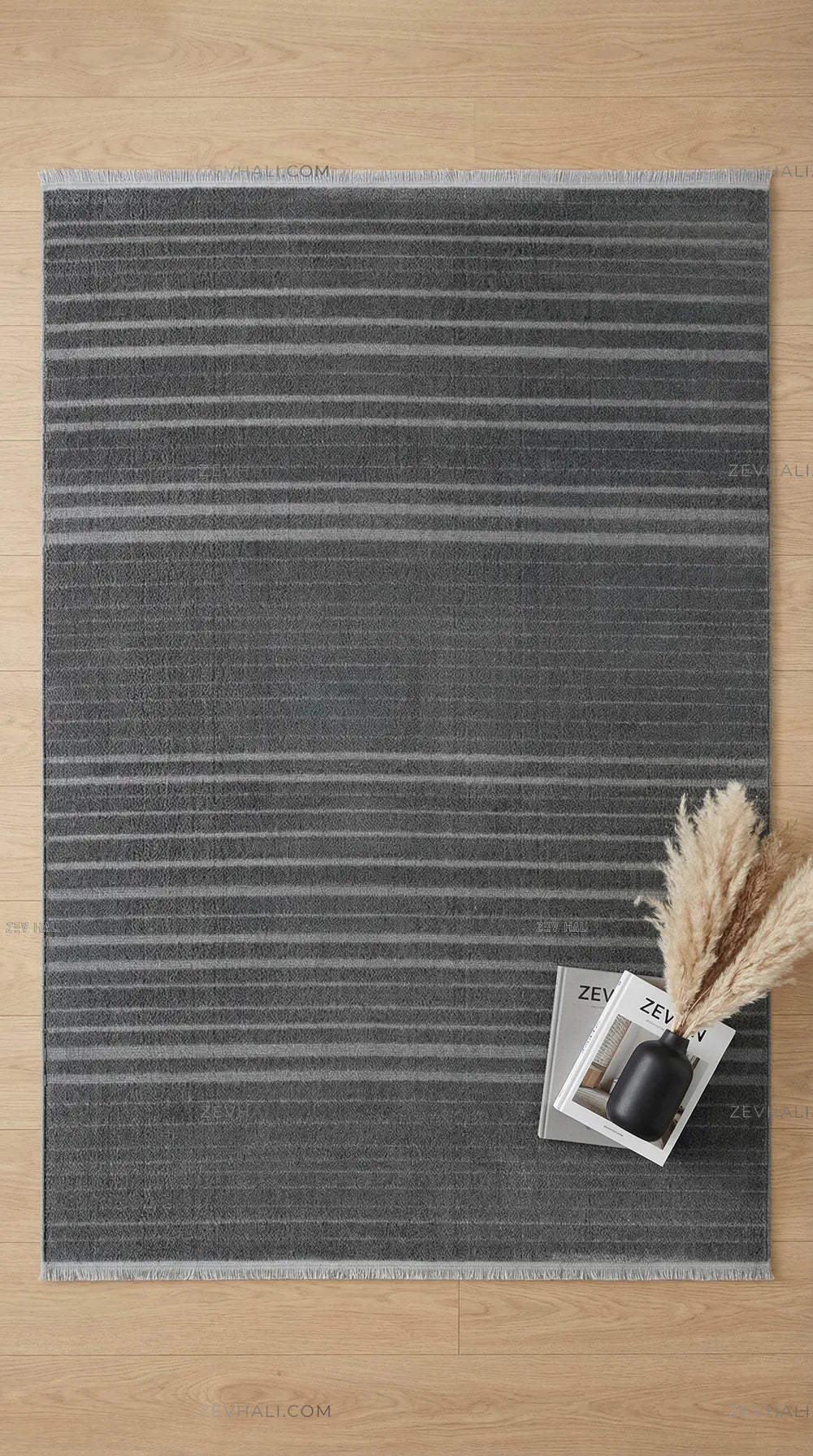 Zev Halı Babil Antrasit Kendinden Çizgili | Yumuşak & Microfiber Halı Özel Ölçü Ba02 | Microfiber Halı | Zev Halı
