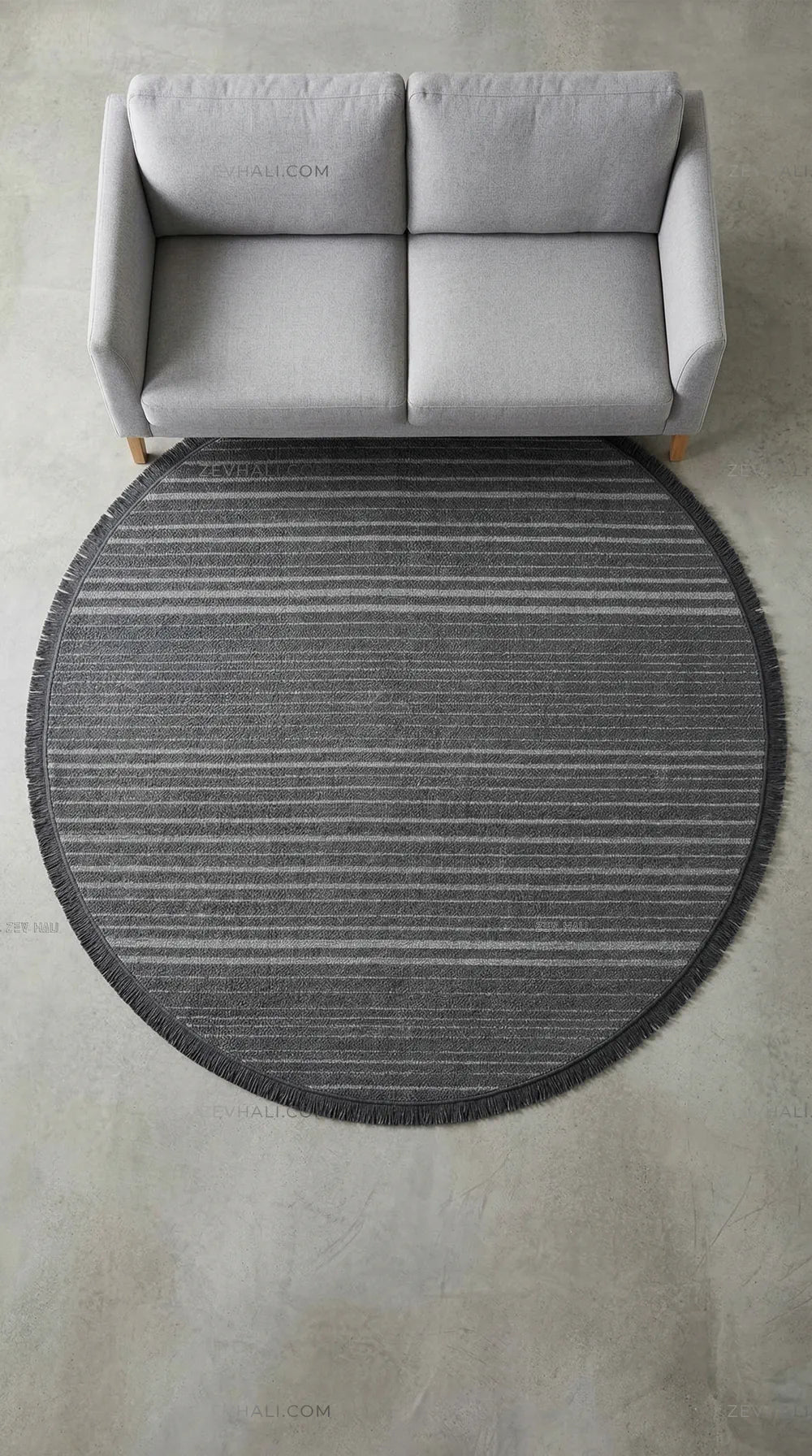 Zev Halı Babil Antrasit Çizgili Yumuşak Tek Renk Yuvarlak Halı Ba18 | Microfiber Halı | Zev Halı