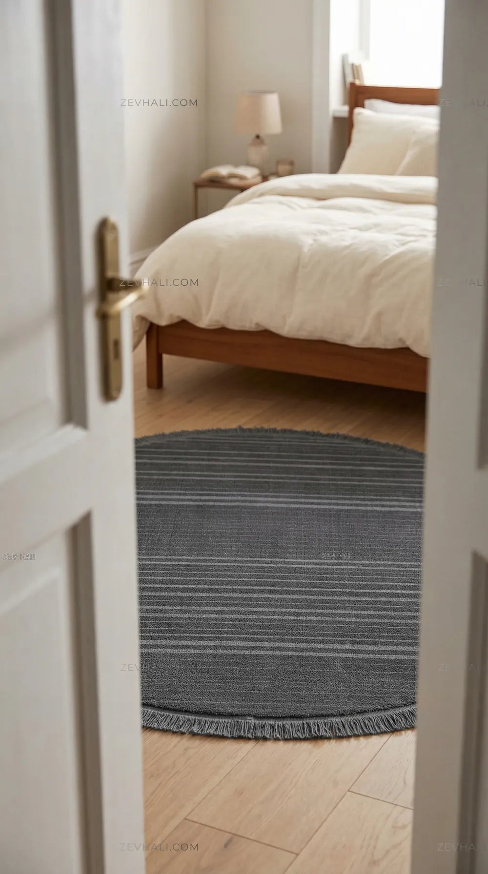 Zev Halı Babil Antrasit Çizgili Yumuşak Tek Renk Yuvarlak Halı Ba18 | Microfiber Halı | Zev Halı