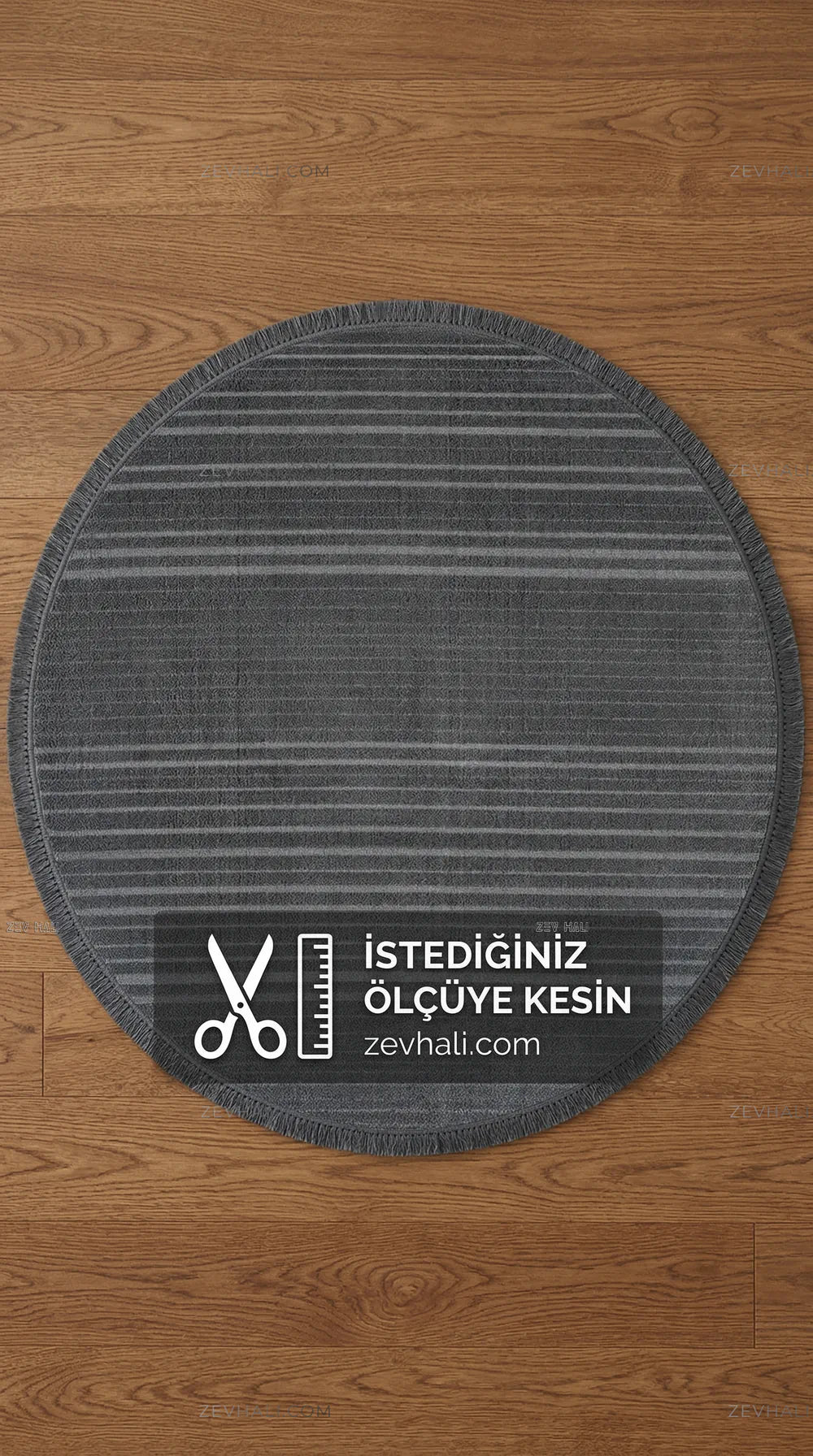 Zev Halı Babil Antrasit Çizgili Yumuşak Tek Renk Yuvarlak Halı Ba18 | Microfiber Halı | Zev Halı