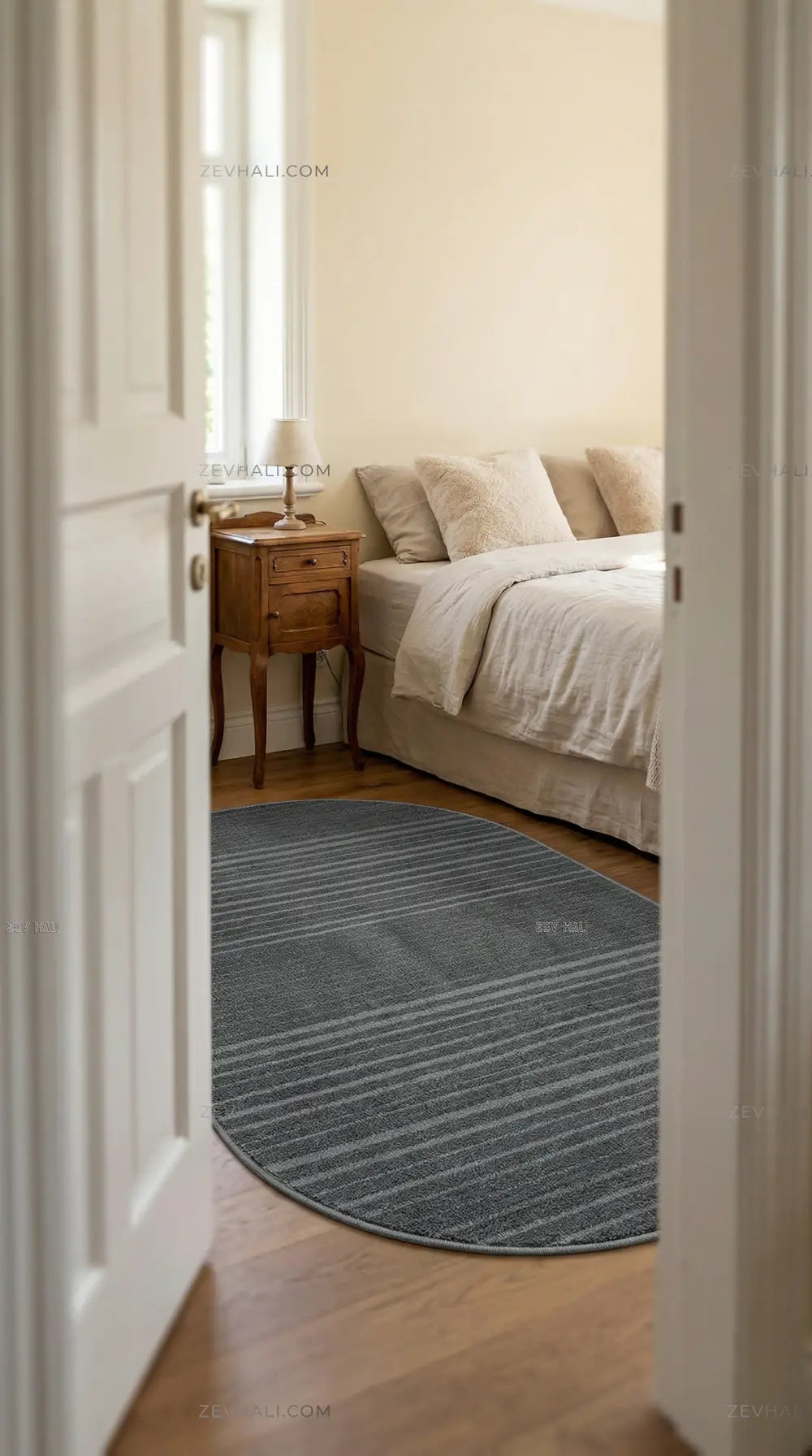 Zev Halı Babil Antrasit 3D Çizgili Ekstra Yumuşak Oval Halı Özel Ölçü Ba21 | Microfiber Halı | Zev Halı