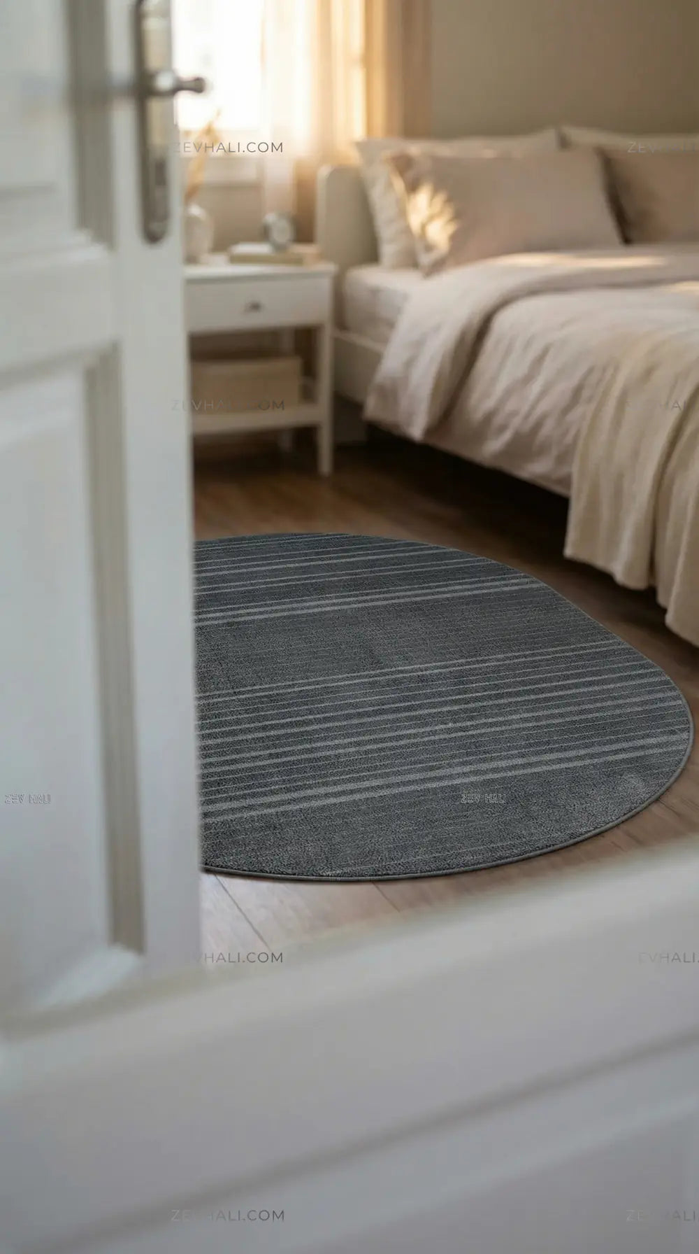 Zev Halı Babil Antrasit 3D Çizgili Ekstra Yumuşak Oval Halı Özel Ölçü Ba21 | Microfiber Halı | Zev Halı