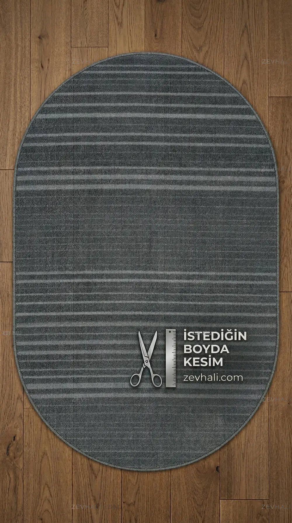 Zev Halı Babil Antrasit 3D Çizgili Ekstra Yumuşak Oval Halı Özel Ölçü Ba21 | Microfiber Halı | Zev Halı