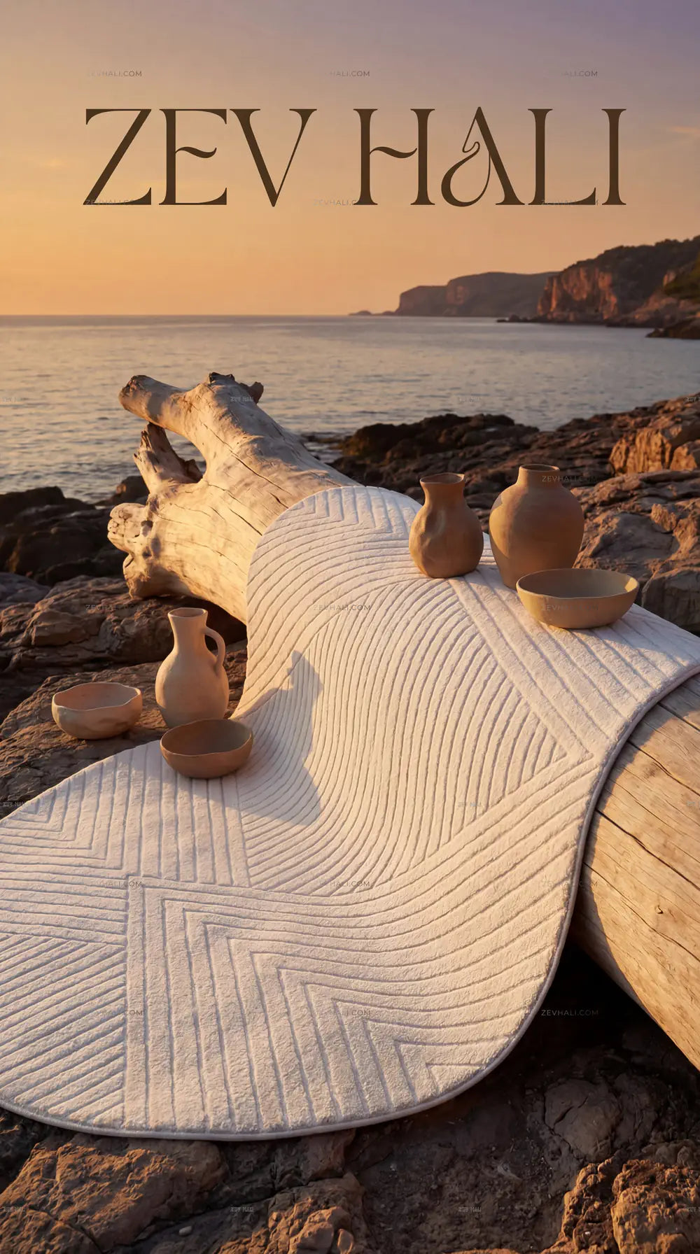 Zev Halı Babil Beyaz Chevron 3D Ekstra Yumuşak Oval Halı Özel Ölçü Ba25 | Microfiber Halı | Zev Halı