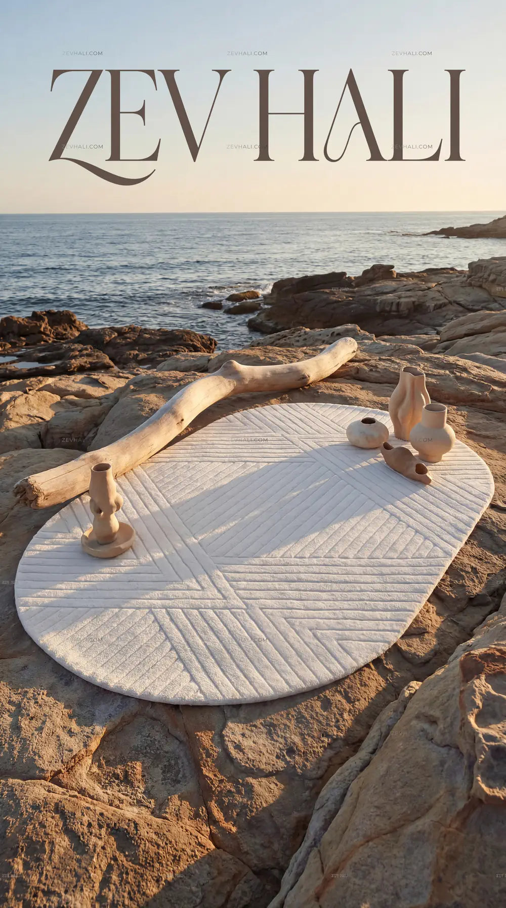 Zev Halı Babil Beyaz Chevron 3D Ekstra Yumuşak Oval Halı Özel Ölçü Ba25 | Microfiber Halı | Zev Halı