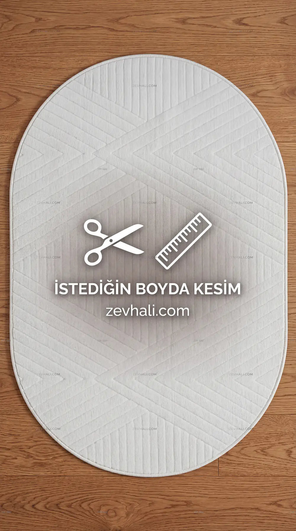 Zev Halı Babil Beyaz Chevron 3D Ekstra Yumuşak Oval Halı Özel Ölçü Ba25 | Microfiber Halı | Zev Halı