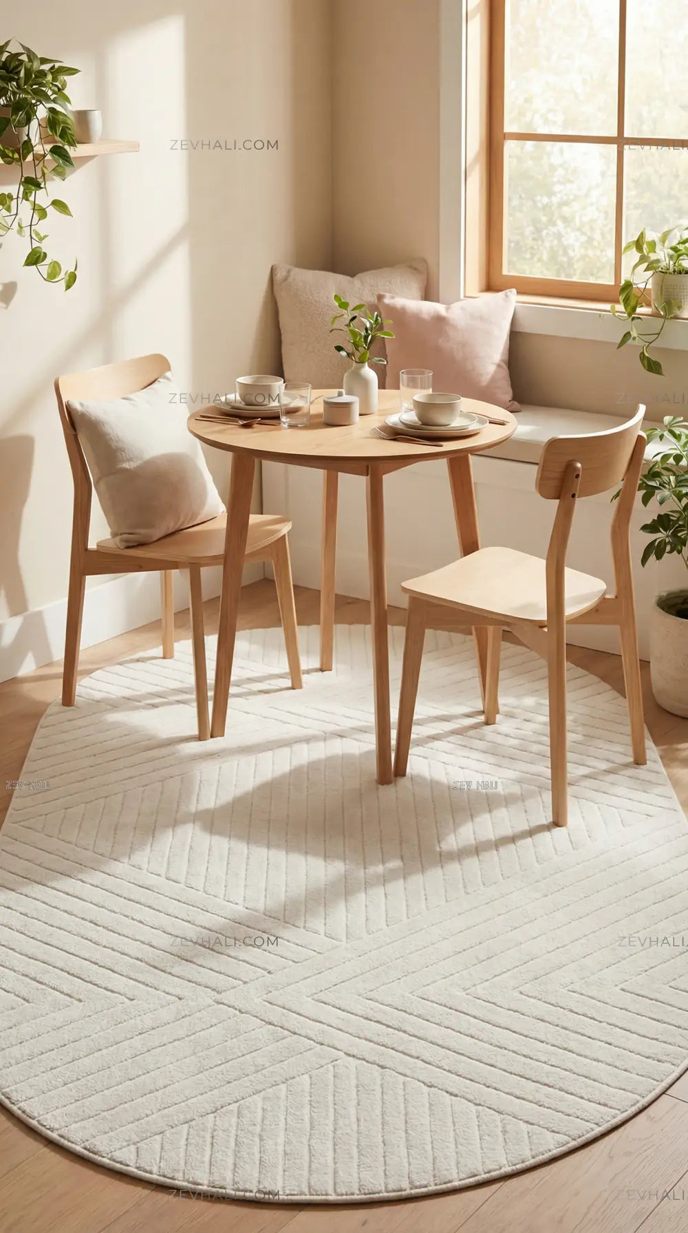 Zev Halı Babil Beyaz Chevron 3D Ekstra Yumuşak Oval Halı Özel Ölçü Ba25 | Microfiber Halı | Zev Halı