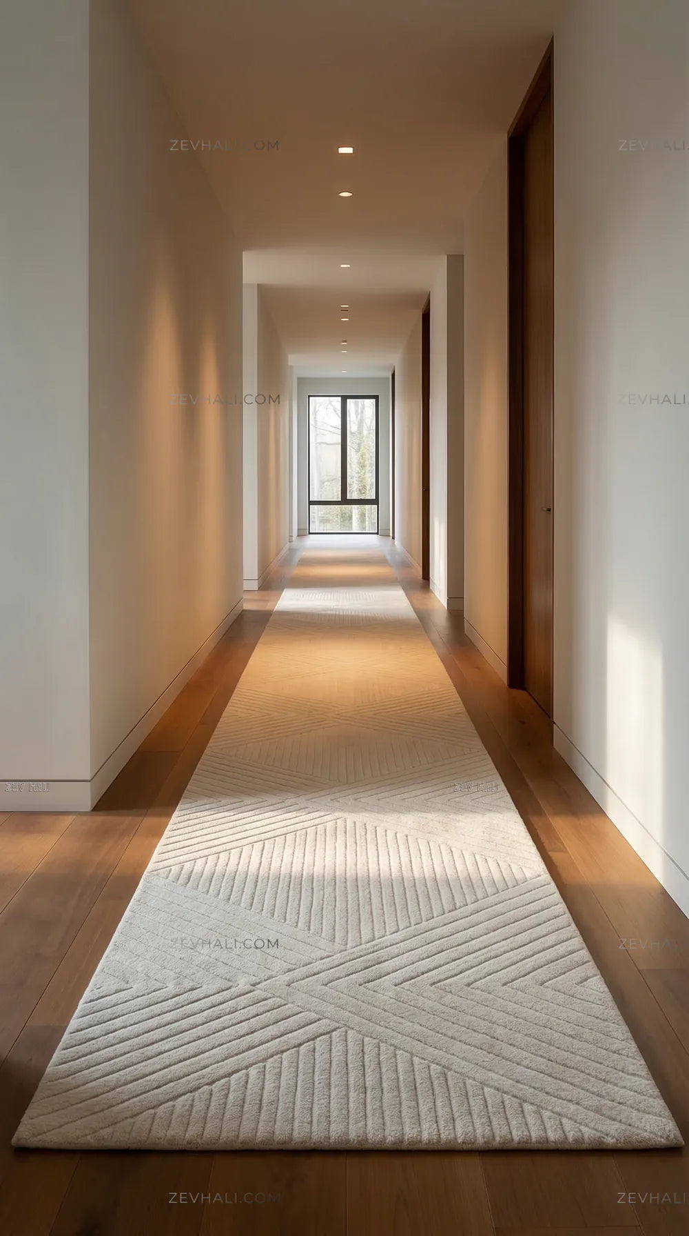 Zev Halı Babil Beyaz Çizgili Elmas Desenli Halı Özel Ölçü Ba07 | Microfiber Halı | Zev Halı