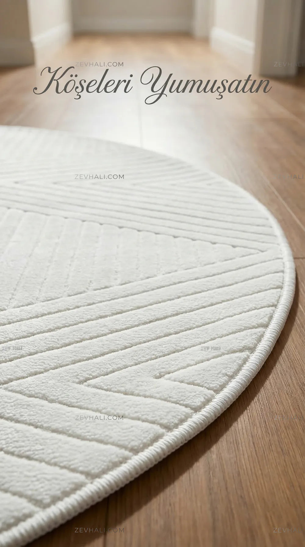 Zev Halı Babil Beyaz Çizgili Elmas Ekstra Yumuşak Modern Yuvarlak Halı Ba12 | Microfiber Halı | Zev Halı