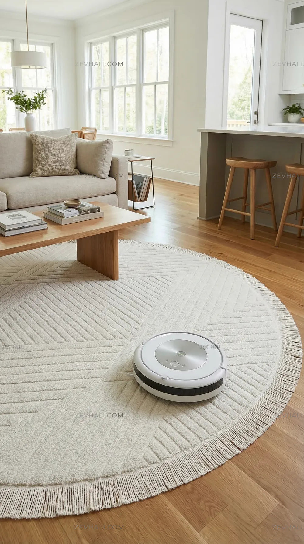 Zev Halı Babil Beyaz Çizgili Elmas Ekstra Yumuşak Modern Yuvarlak Halı Ba12 | Microfiber Halı | Zev Halı