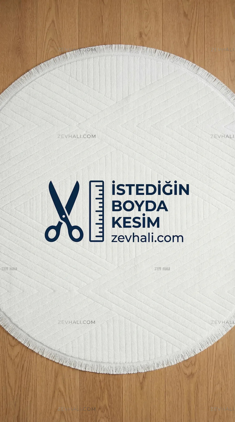 Zev Halı Babil Beyaz Çizgili Elmas Ekstra Yumuşak Modern Yuvarlak Halı Ba12 | Microfiber Halı | Zev Halı
