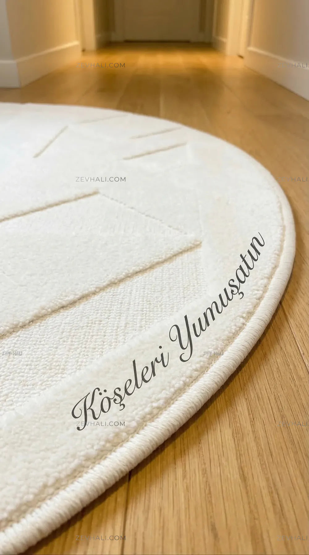 Zev Halı Babil Beyaz Geometrik Ekstra Yumuşak Modern Yuvarlak Halı Ba13 | Microfiber Halı | Zev Halı