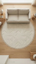 Zev Halı Babil Beyaz Geometrik Ekstra Yumuşak Modern Yuvarlak Halı Ba13 | Microfiber Halı | Zev Halı