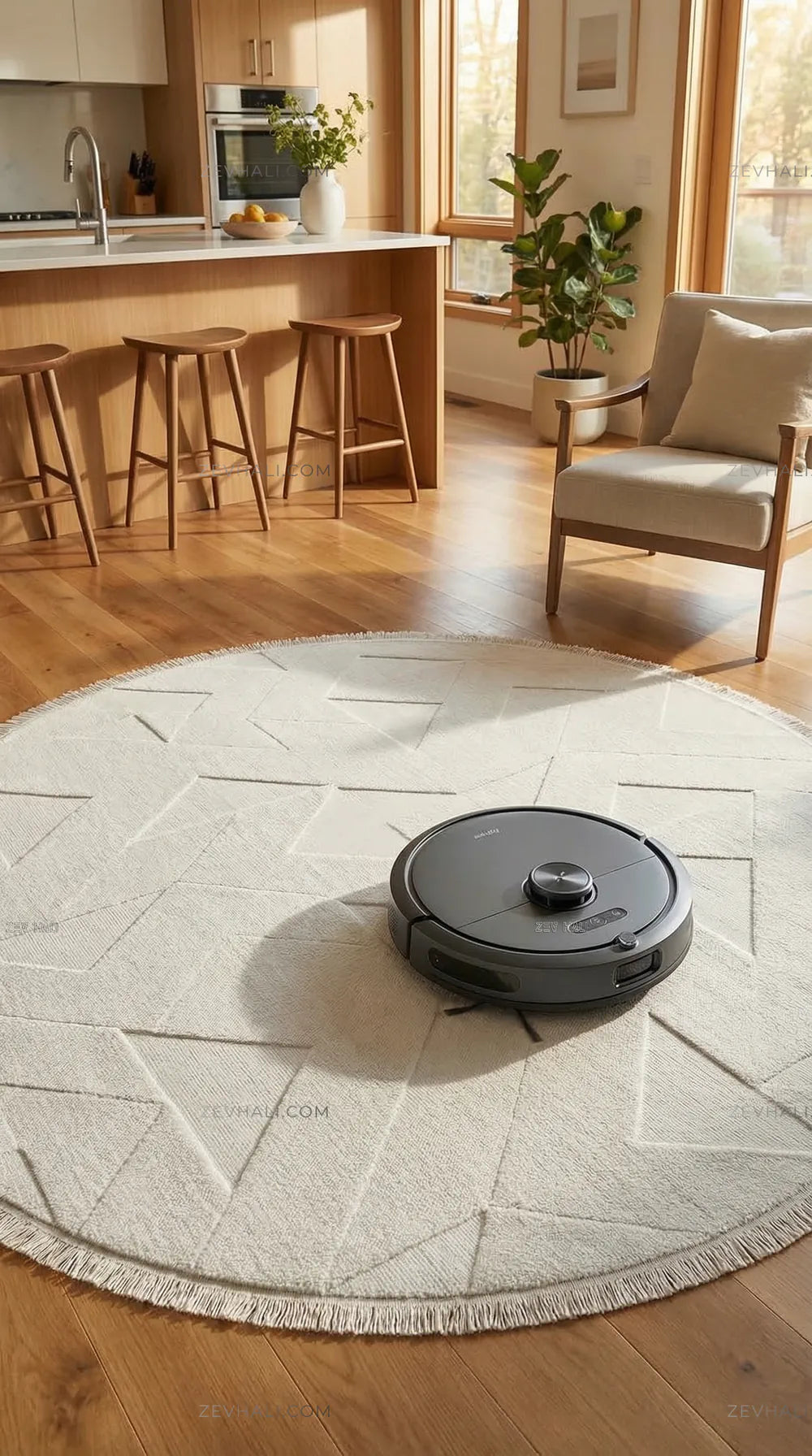 Zev Halı Babil Beyaz Geometrik Ekstra Yumuşak Modern Yuvarlak Halı Ba13 | Microfiber Halı | Zev Halı