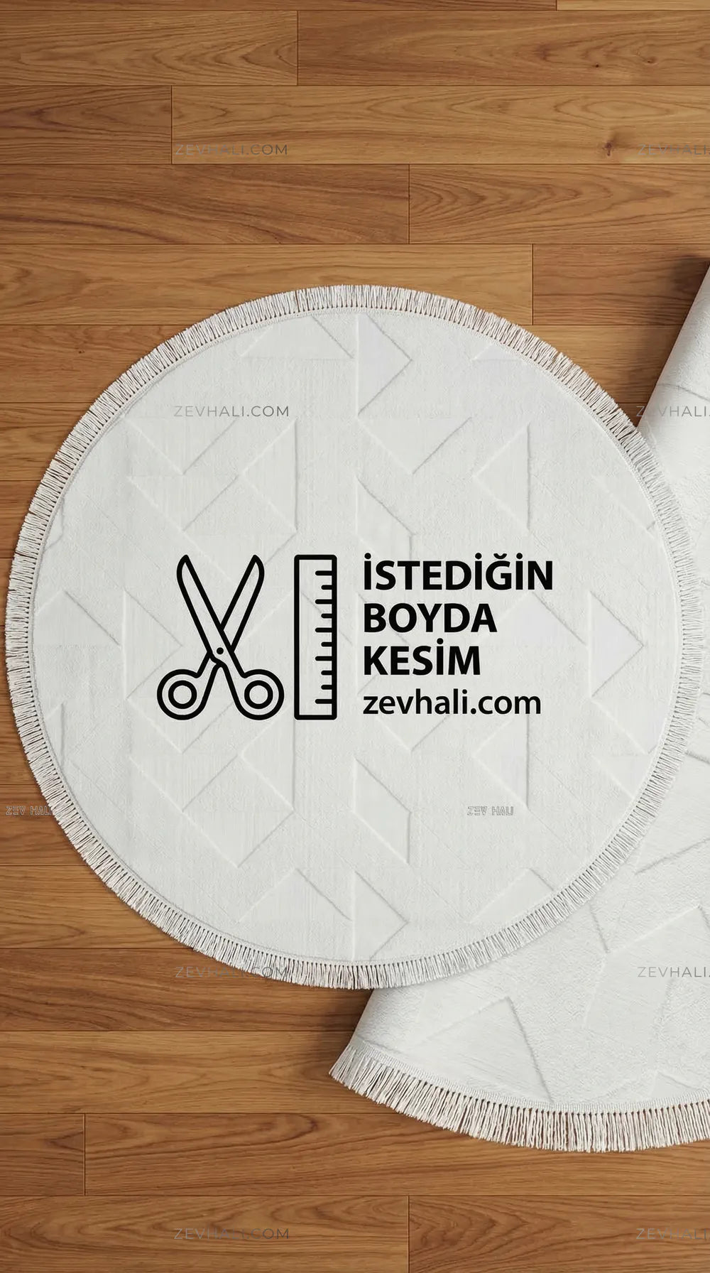 Zev Halı Babil Beyaz Geometrik Ekstra Yumuşak Modern Yuvarlak Halı Ba13 | Microfiber Halı | Zev Halı