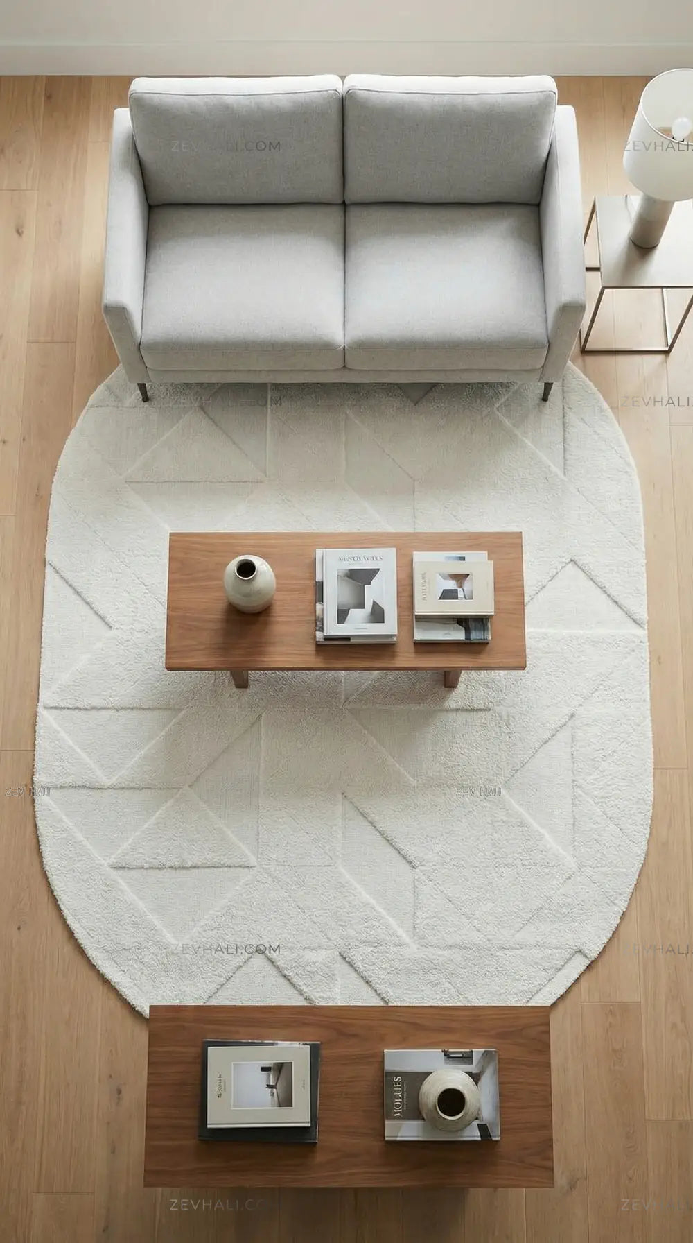 Zev Halı Babil Beyaz Geometrik 3D Ekstra Yumuşak Oval Halı Özel Ölçü Ba22 | Microfiber Halı | Zev Halı