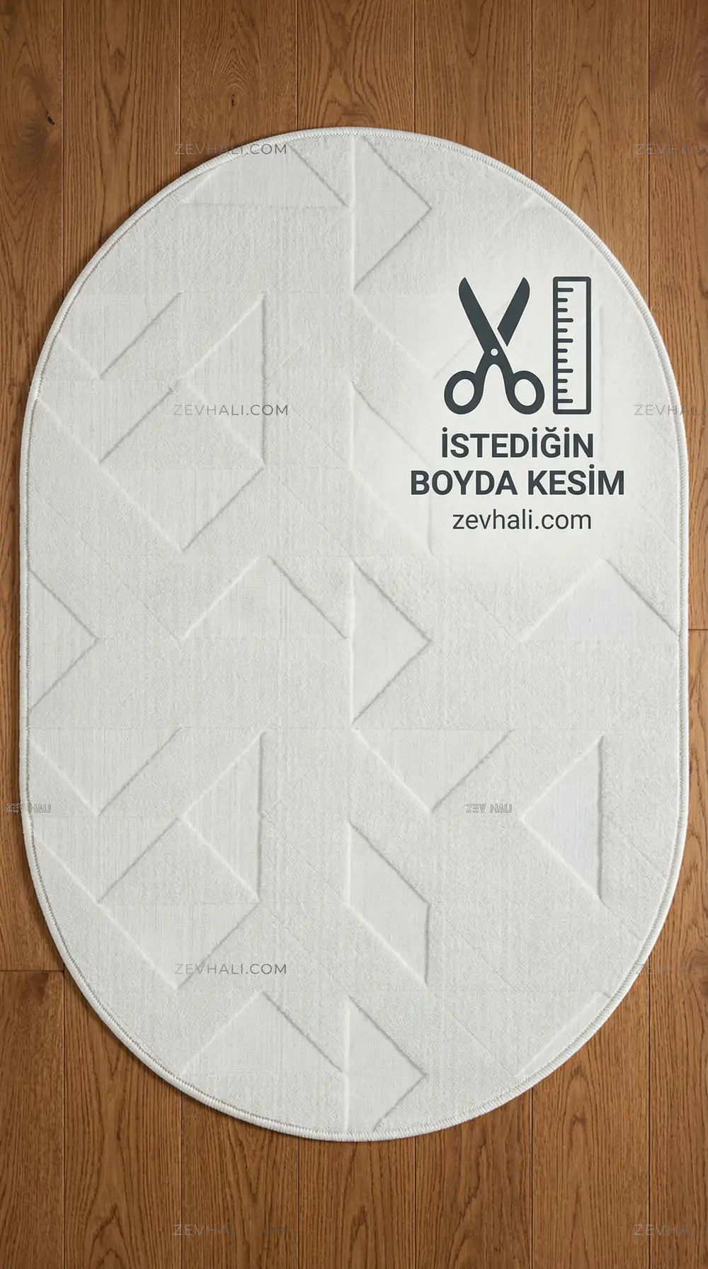 Zev Halı Babil Beyaz Geometrik 3D Ekstra Yumuşak Oval Halı Özel Ölçü Ba22 | Microfiber Halı | Zev Halı