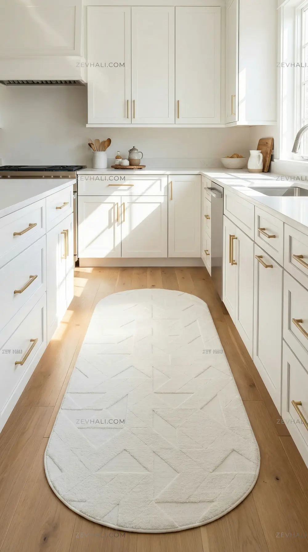 Zev Halı Babil Beyaz Geometrik 3D Ekstra Yumuşak Oval Halı Özel Ölçü Ba22 | Microfiber Halı | Zev Halı