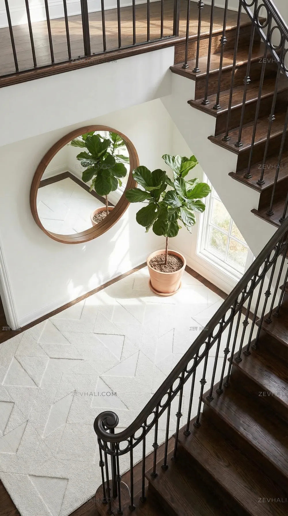 Zev Halı Babil Beyaz Geometrik Yumuşak Salon Koridor Halısı Özel Ölçü Ba04 | Microfiber Halı | Zev Halı