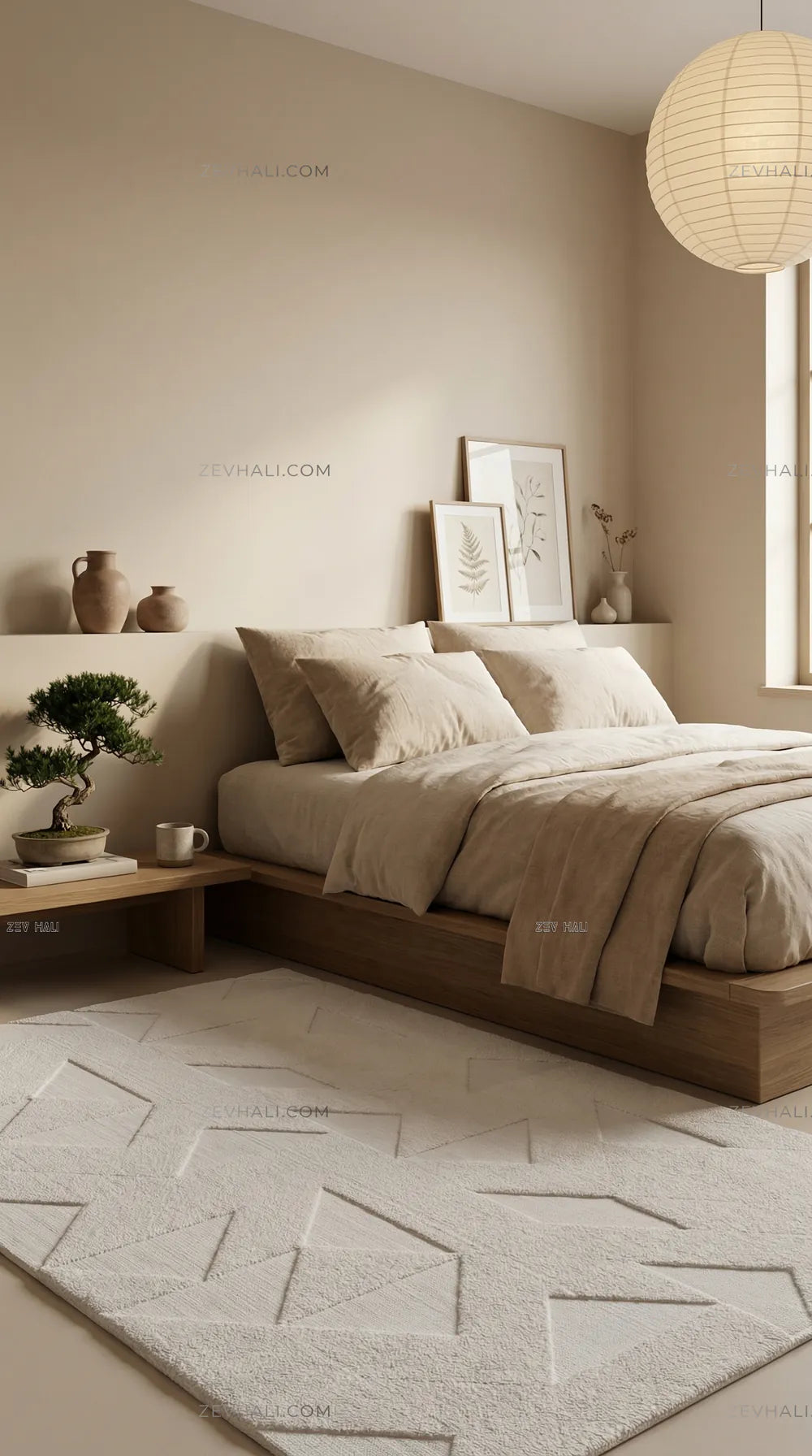 Zev Halı Babil Beyaz Geometrik Yumuşak Salon Koridor Halısı Özel Ölçü Ba04 | Microfiber Halı | Zev Halı