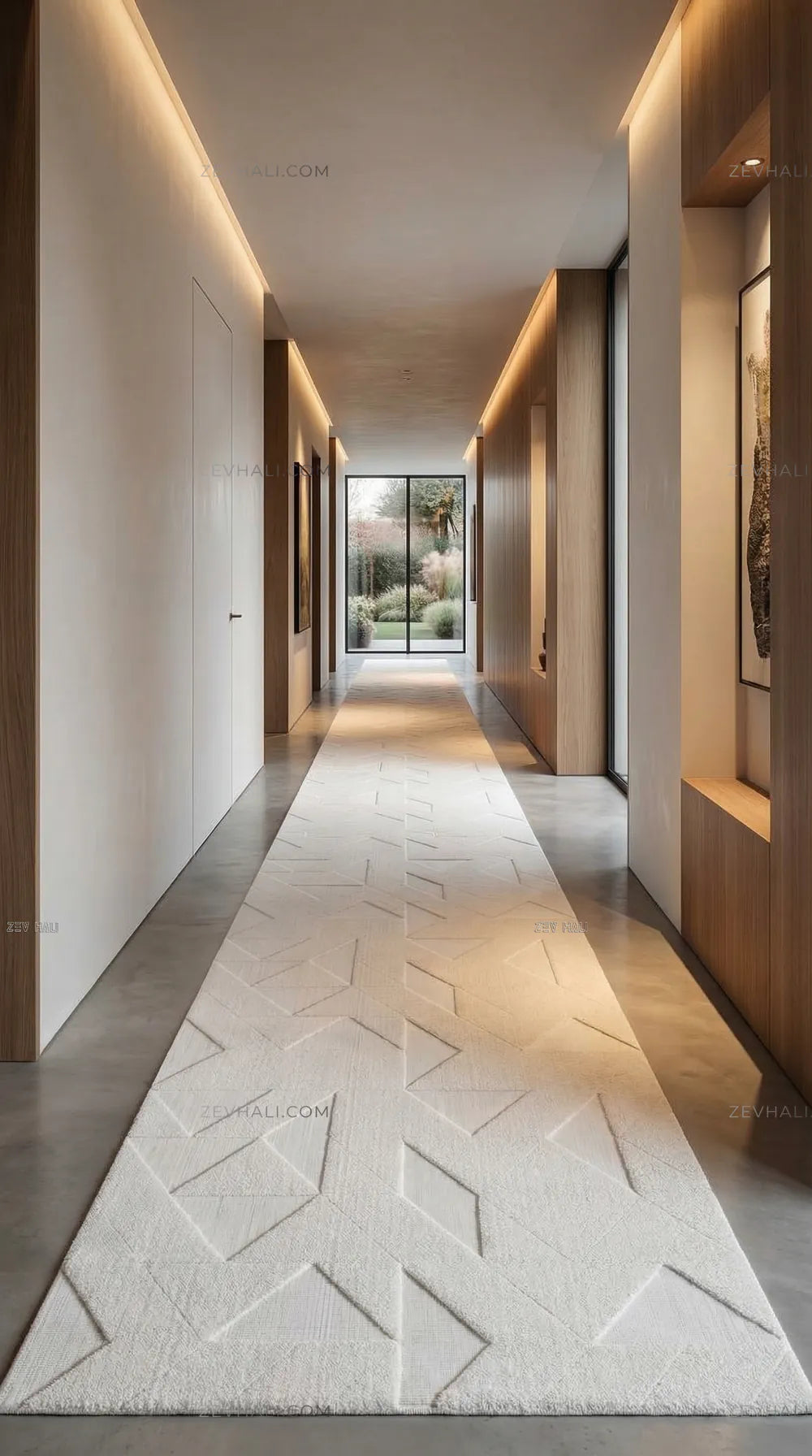 Zev Halı Babil Beyaz Geometrik Yumuşak Salon Koridor Halısı Özel Ölçü Ba04 | Microfiber Halı | Zev Halı