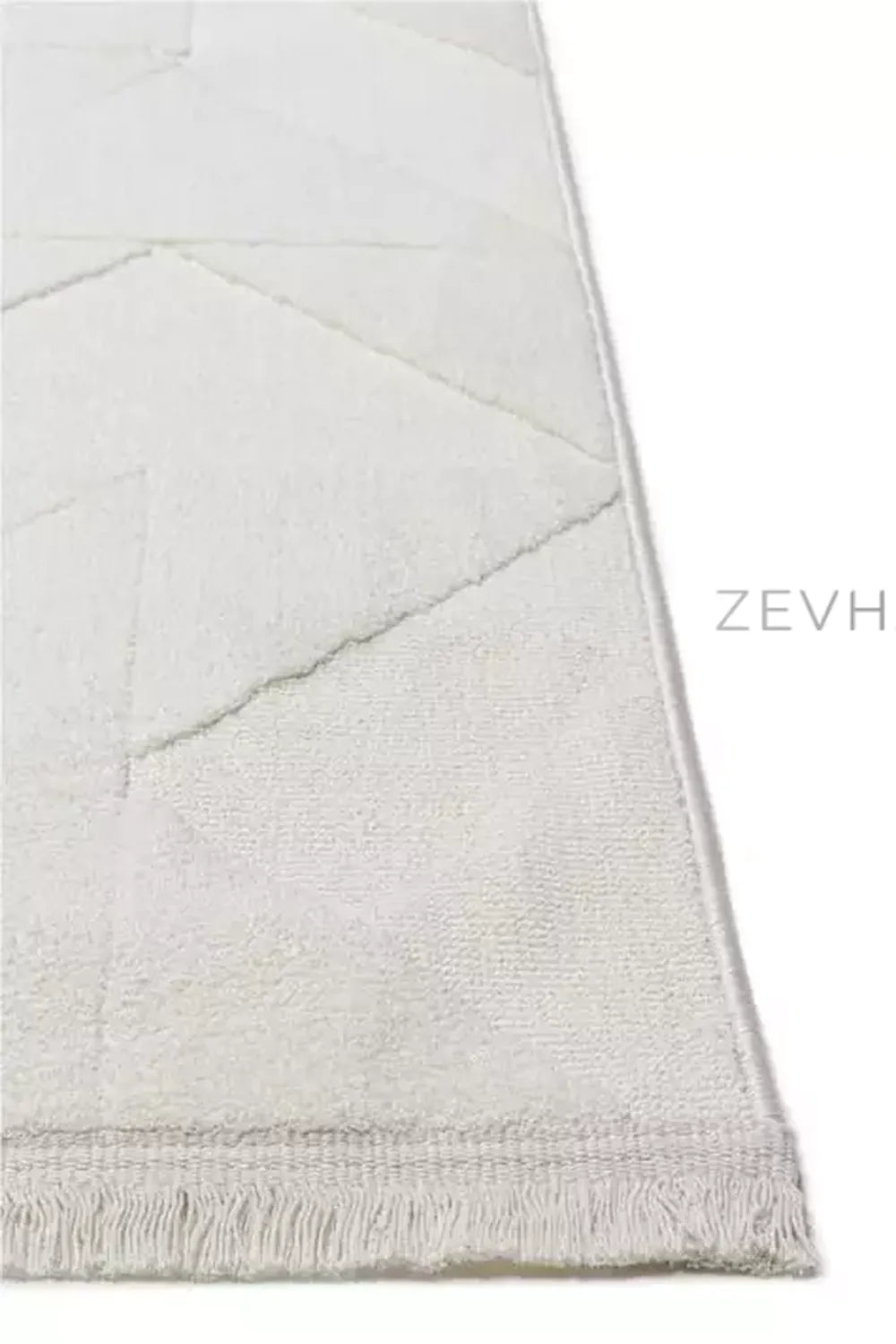 Zev Halı Babil Beyaz Geometrik Yumuşak Salon Koridor Halısı Özel Ölçü Ba04 | Microfiber Halı | Zev Halı