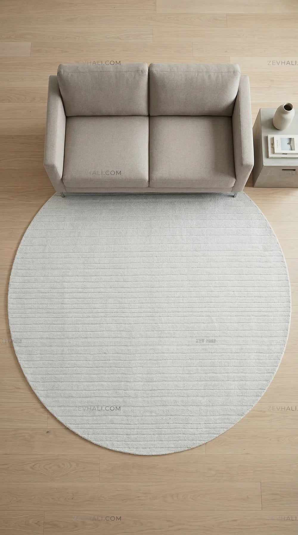 Zev Halı Babil Beyaz Çizgili Yumuşak Tek Renk Modern Yuvarlak Halı Ba16 | Microfiber Halı | Zev Halı