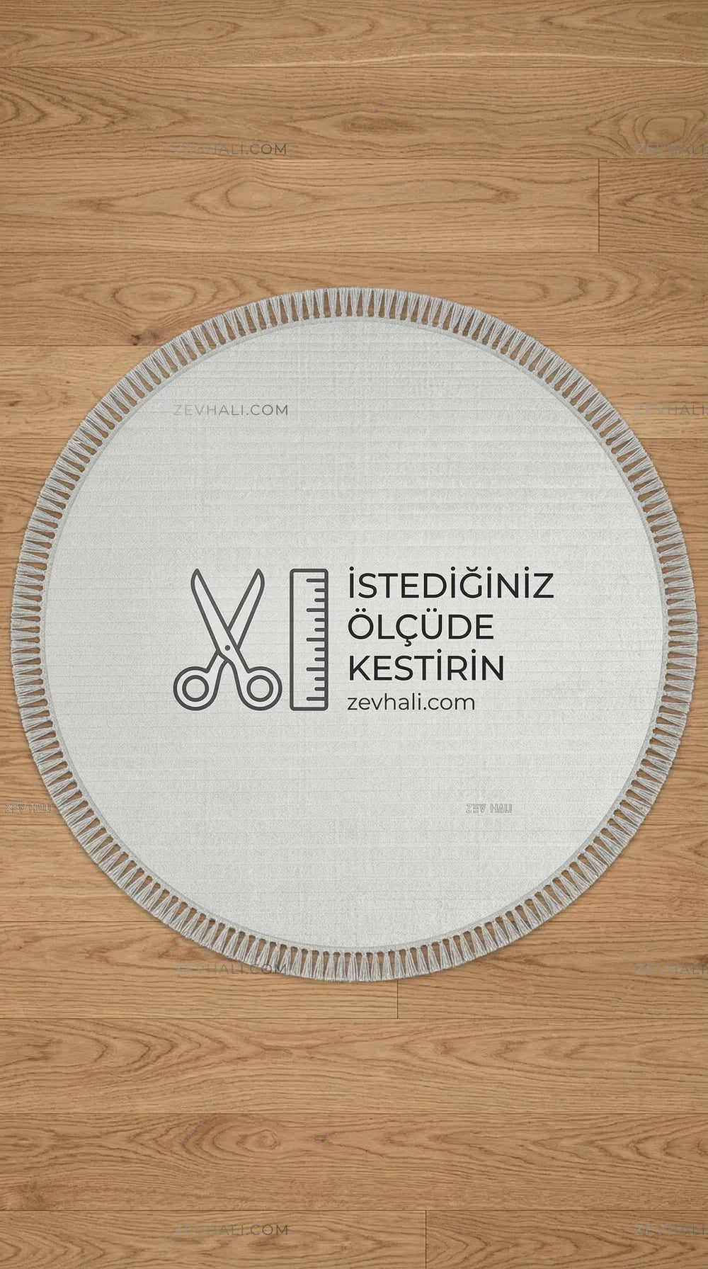 Zev Halı Babil Beyaz Çizgili Yumuşak Tek Renk Modern Yuvarlak Halı Ba16 | Microfiber Halı | Zev Halı