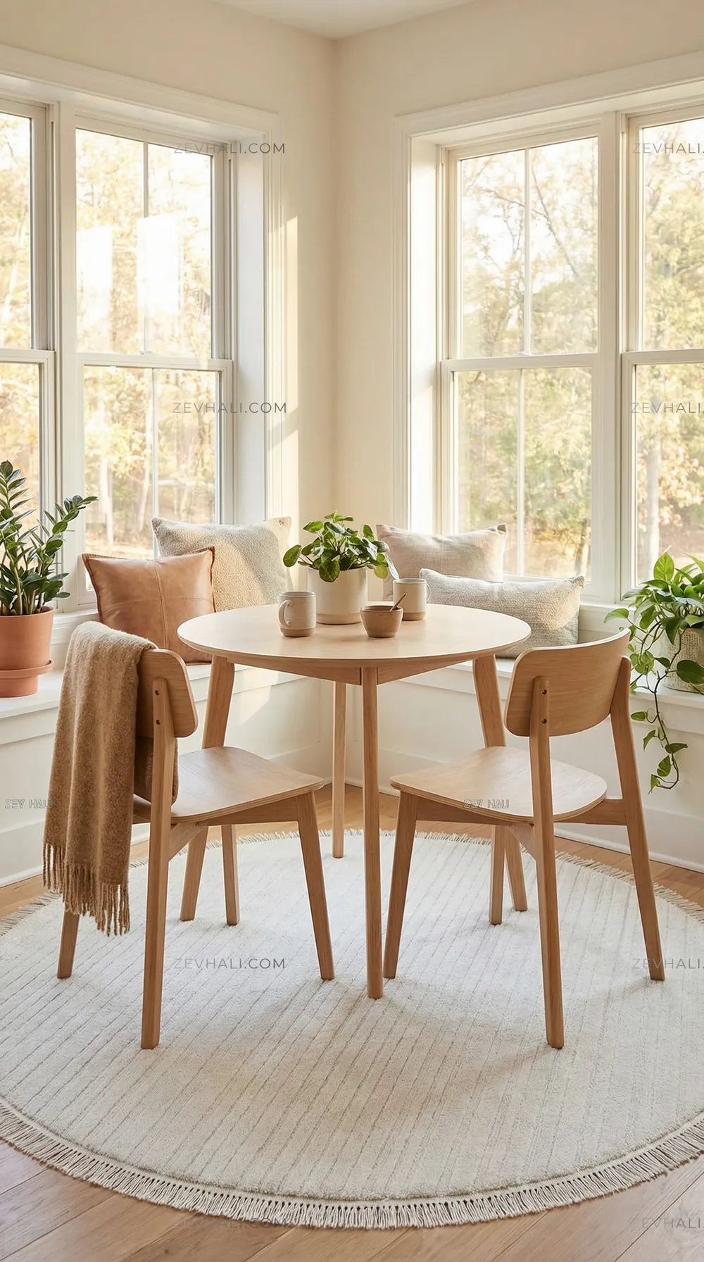 Zev Halı Babil Beyaz Çizgili Yumuşak Tek Renk Modern Yuvarlak Halı Ba16 | Microfiber Halı | Zev Halı