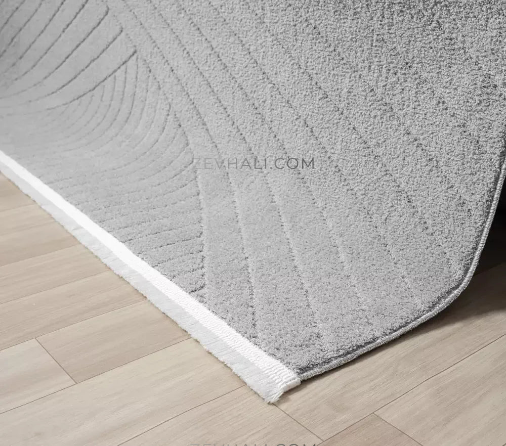 Zev Halı Gri Geometrik Microfiber Oval Halı Kesme Yolluk Özel Ölçü Ba26 | Microfiber Halı | Zev Halı