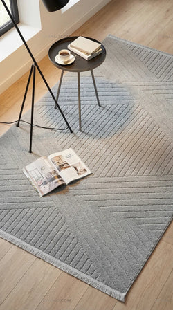 Zev Halı Babil Gri Çizgili Elmas Desenli Salon Halısı Özel Ölçü Ba08 | Microfiber Halı | Zev Halı