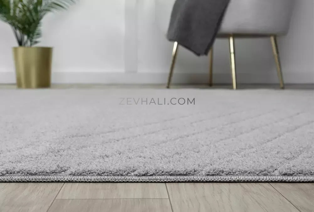Zev Halı Babil Gri Çizgili Elmas Desenli Salon Halısı Özel Ölçü Ba08 | Microfiber Halı | Zev Halı