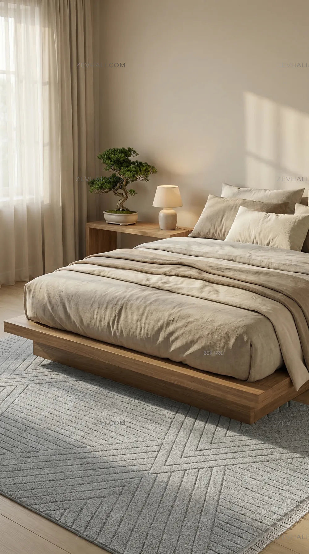 Zev Halı Babil Gri Çizgili Elmas Desenli Salon Halısı Özel Ölçü Ba08 | Microfiber Halı | Zev Halı