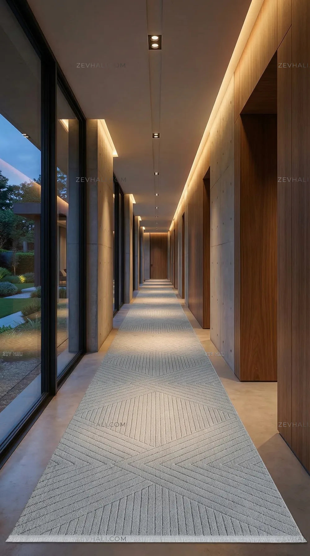 Zev Halı Babil Gri Çizgili Elmas Desenli Salon Halısı Özel Ölçü Ba08 | Microfiber Halı | Zev Halı