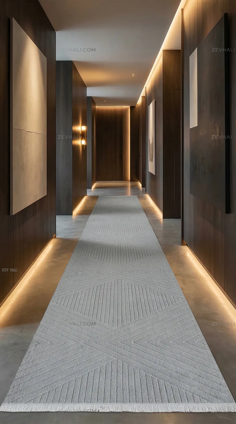 Zev Halı Babil Gri Çizgili Elmas Desenli Salon Halısı Özel Ölçü Ba08 | Microfiber Halı | Zev Halı