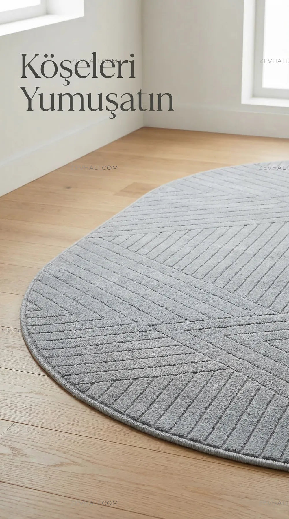 Zev Halı Babil Gri Çizgili Yumuşak Modern Yuvarlak Halı Ba11 | Microfiber Halı | Zev Halı