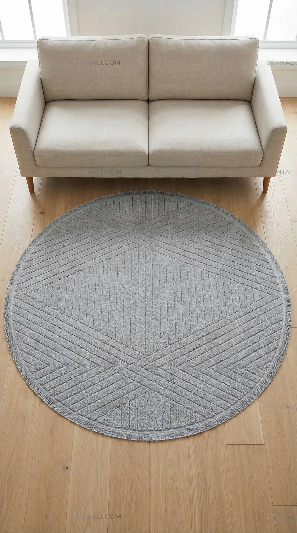 Zev Halı Babil Gri Çizgili Yumuşak Modern Yuvarlak Halı Ba11 | Microfiber Halı | Zev Halı